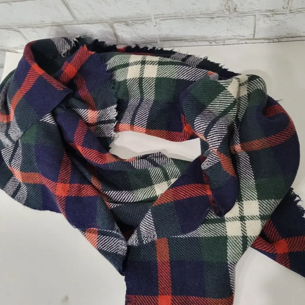 Plaid print large blanket scarf